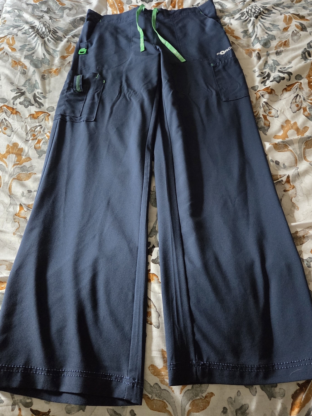 Carhartt Navy Wide-leg Scrub Pants with Green Drawstring